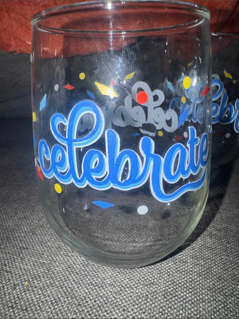 Festive Celebrate It Stemless Wine Glasses Set of 4 Confetti Graphic Drinkware